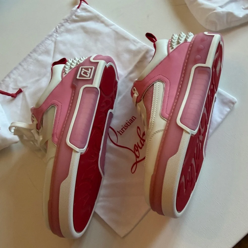 New Christian Louboutin Astroloubi Men 43.5/10.5 leather-trimmed sneakers pink
